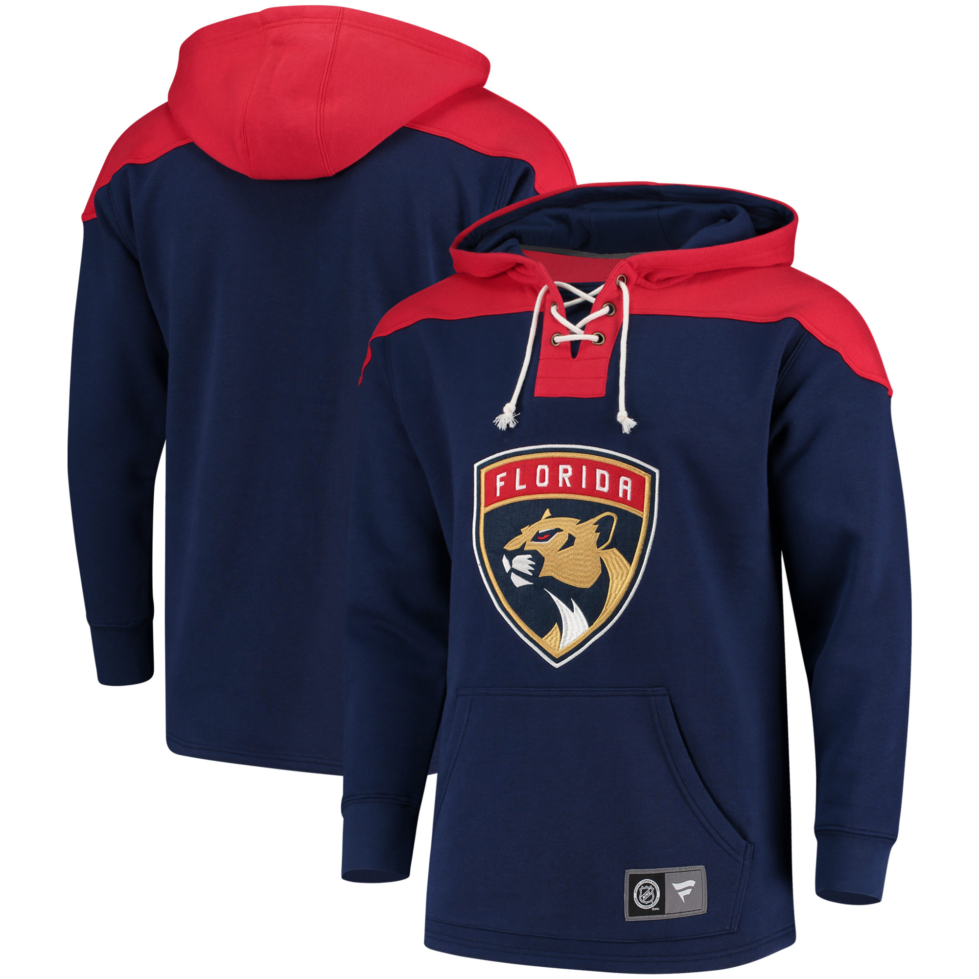 Men's Florida Panthers Fanatics Branded Navy/Red Breakaway Lace Up Hoodie