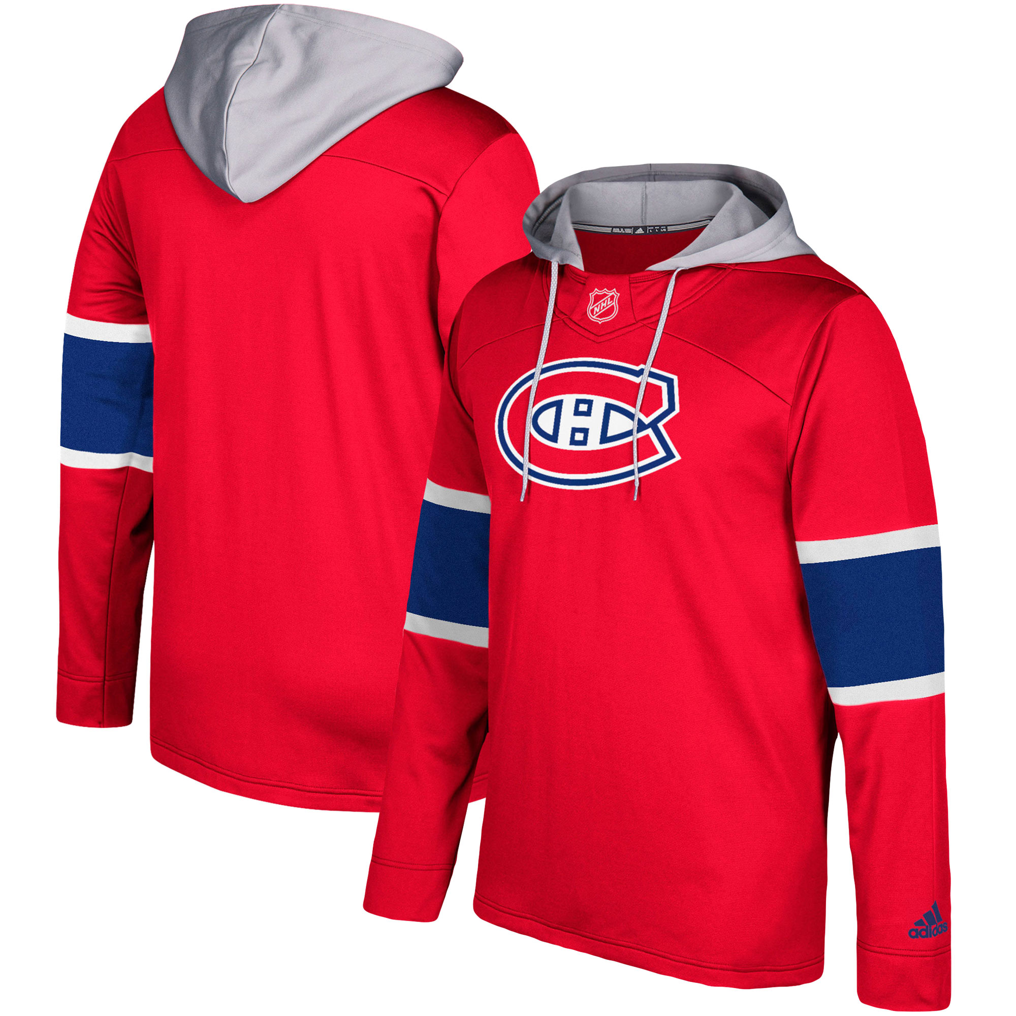Men's Montreal Canadiens Adidas Red/Silver Jersey Pullover Hoodie - Click Image to Close