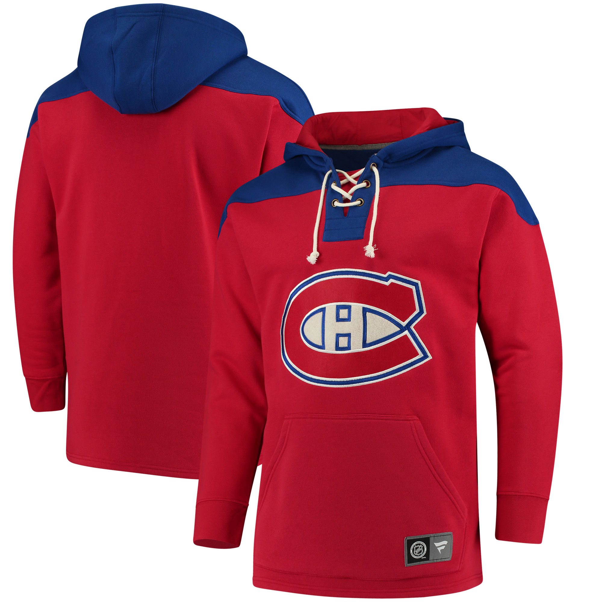 Men's Montreal Canadiens Fanatics Branded Red/Navy Breakaway Lace Up Hoodie