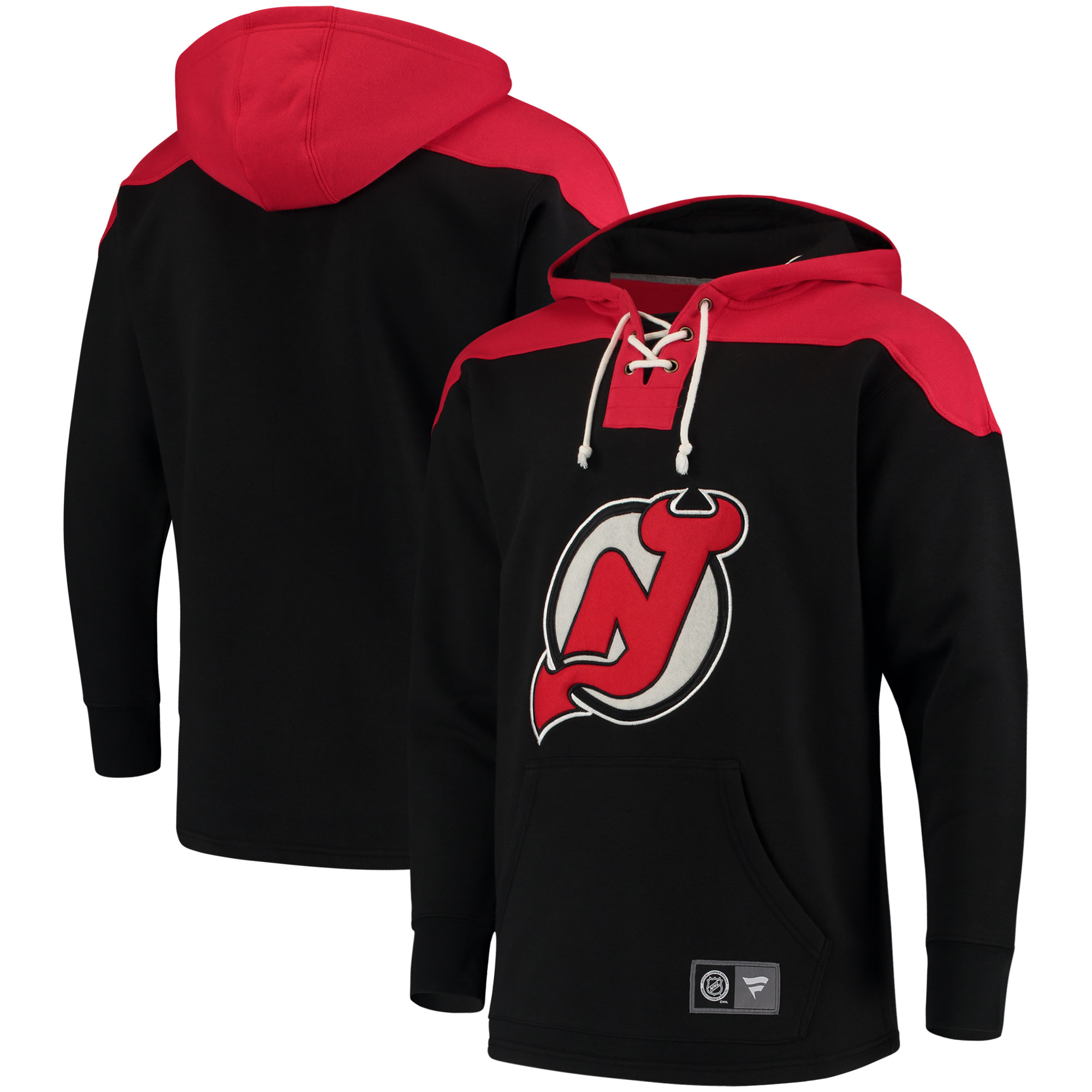 Men's New Jersey Devils Fanatics Branded Black/Red Breakaway Lace Up Hoodie