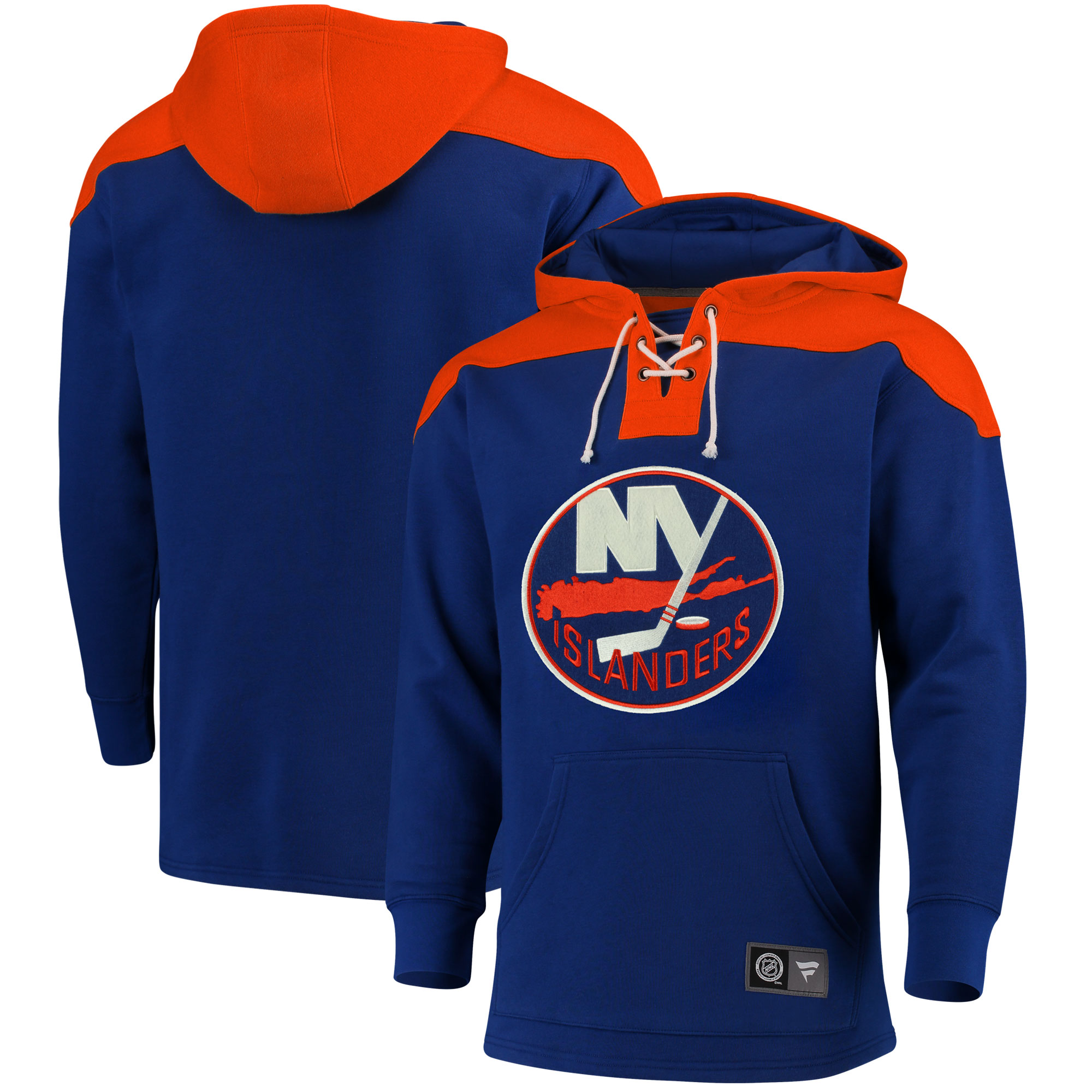 Men's New York Islanders Fanatics Branded Navy/Orange Breakaway Lace Up Hoodie