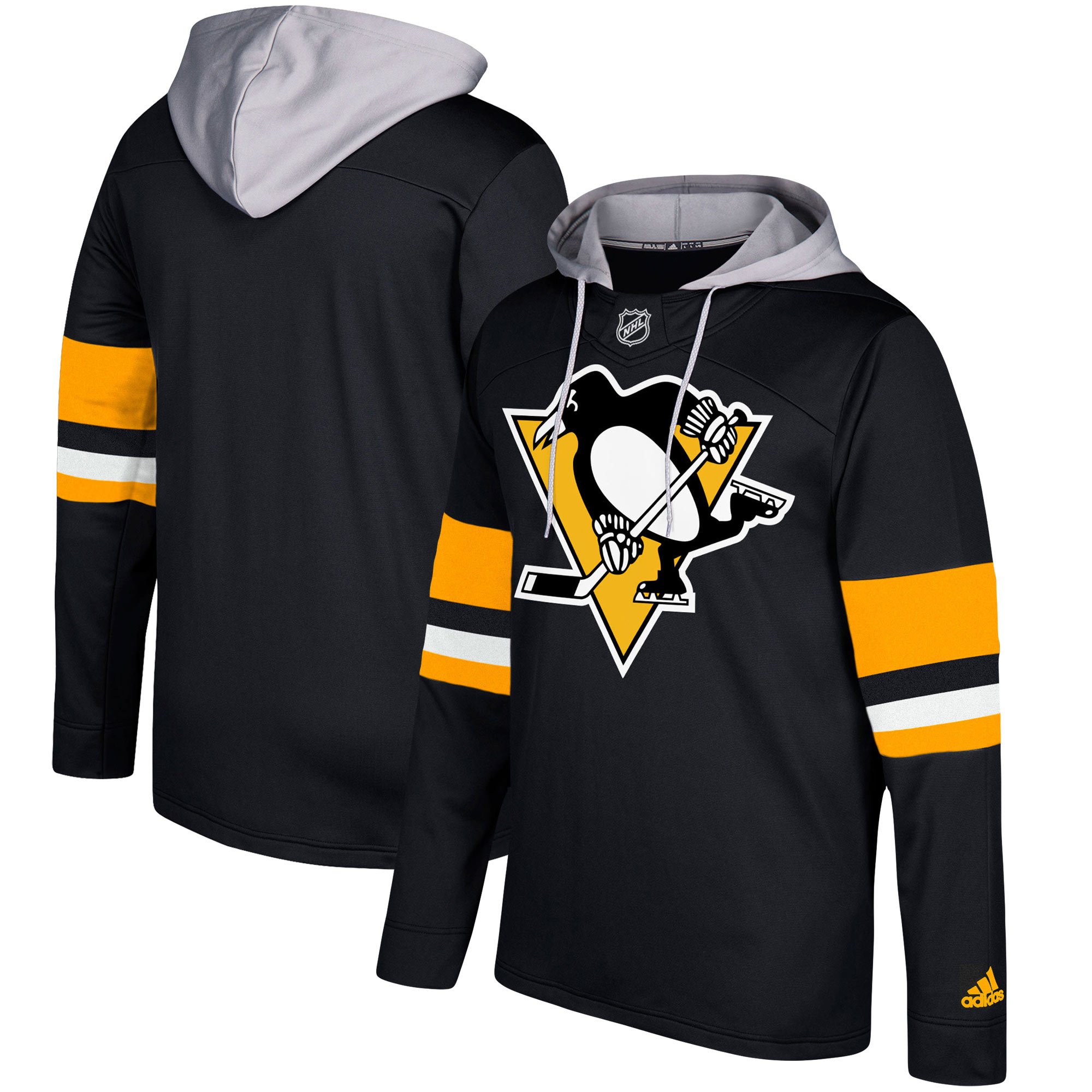 Men's Pittsburgh Penguins Adidas Black/Silver Jersey Pullover Hoodie - Click Image to Close