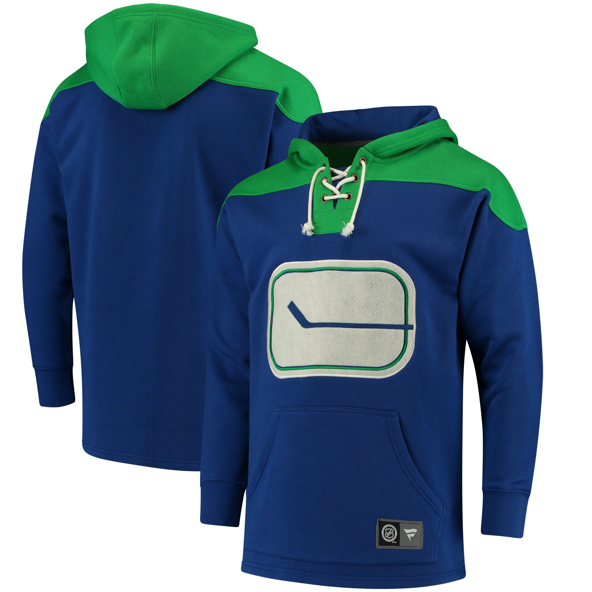 Men's Vancouver Canucks Fanatics Branded Royal/Green Breakaway Lace Up Hoodie