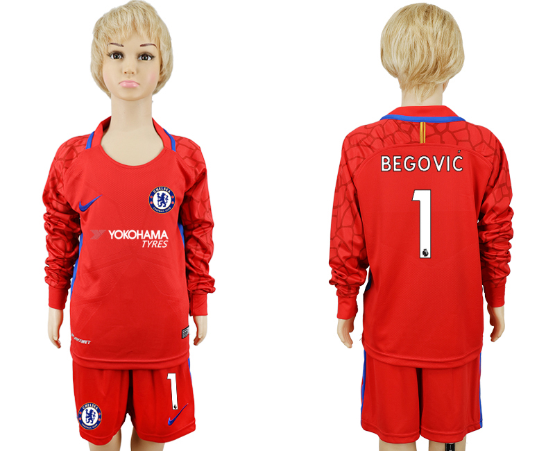 2017-18 Chelsea 1 BEGOVIC Red Youth Long Sleeve Goalkeeper Soccer Jersey