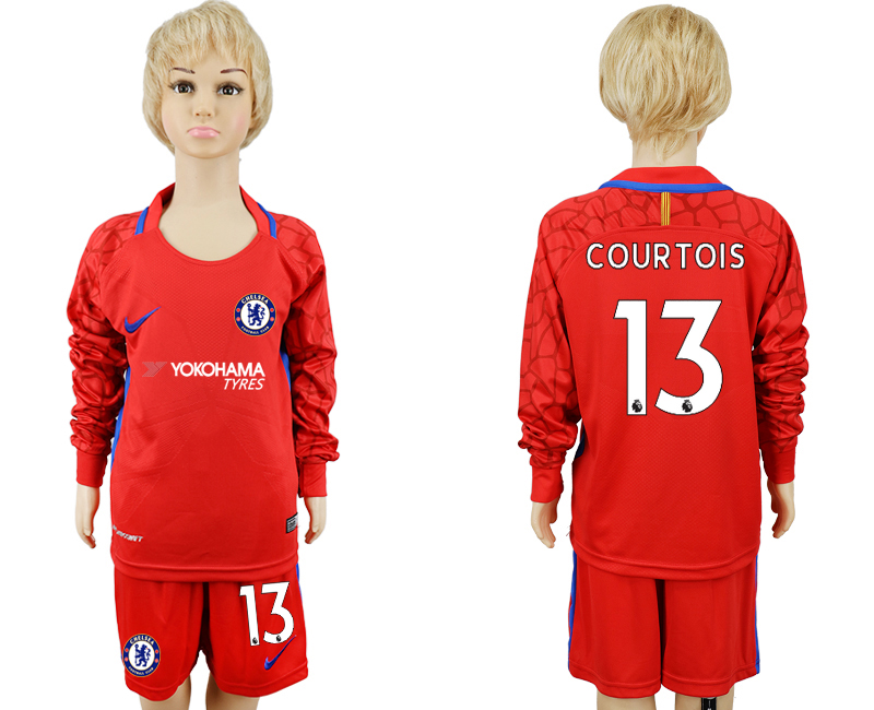 2017-18 Chelsea 13 COURTOIS Red Youth Long Sleeve Goalkeeper Soccer Jersey
