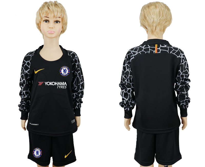 2017-18 Chelsea Black Youth Long Sleeve Goalkeeper Soccer Jersey