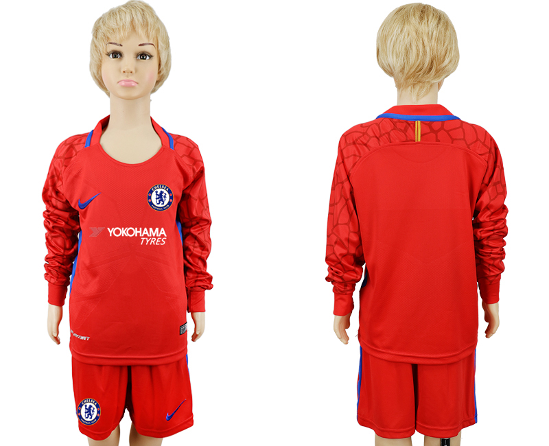 2017-18 Chelsea Red Youth Long Sleeve Goalkeeper Soccer Jersey
