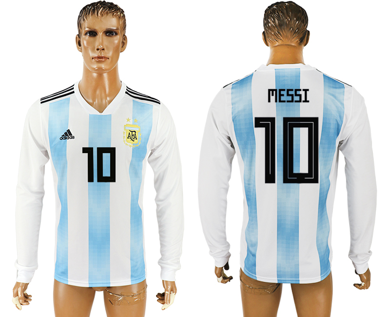 Argentina 10 MESSI Home 2018 FIFA World Cup Long Sleeve Thailand Soccer Jersey