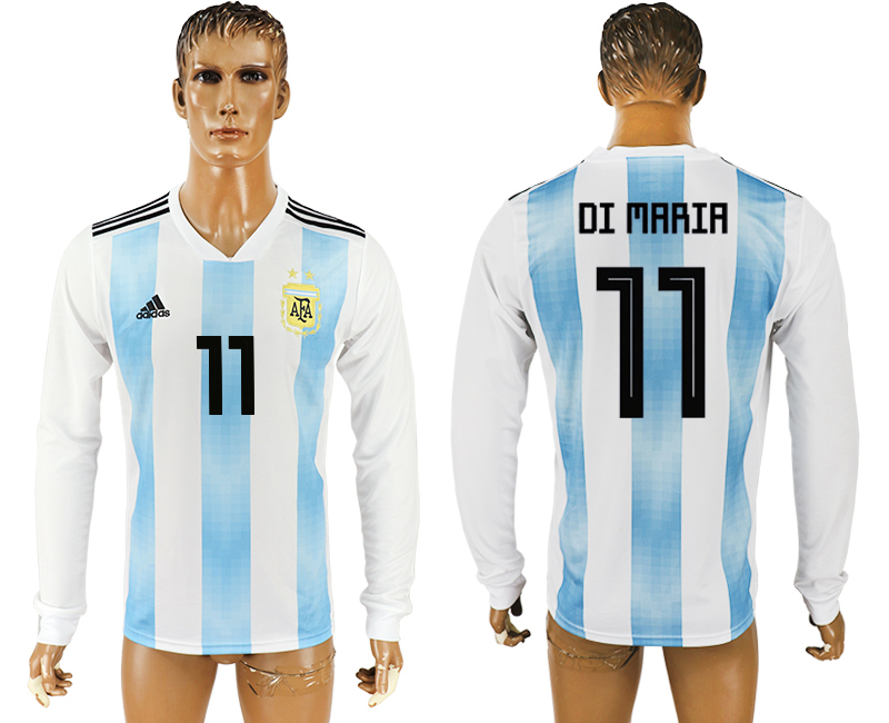 Argentina 11 DI MARIA Home 2018 FIFA World Cup Long Sleeve Thailand Soccer Jersey