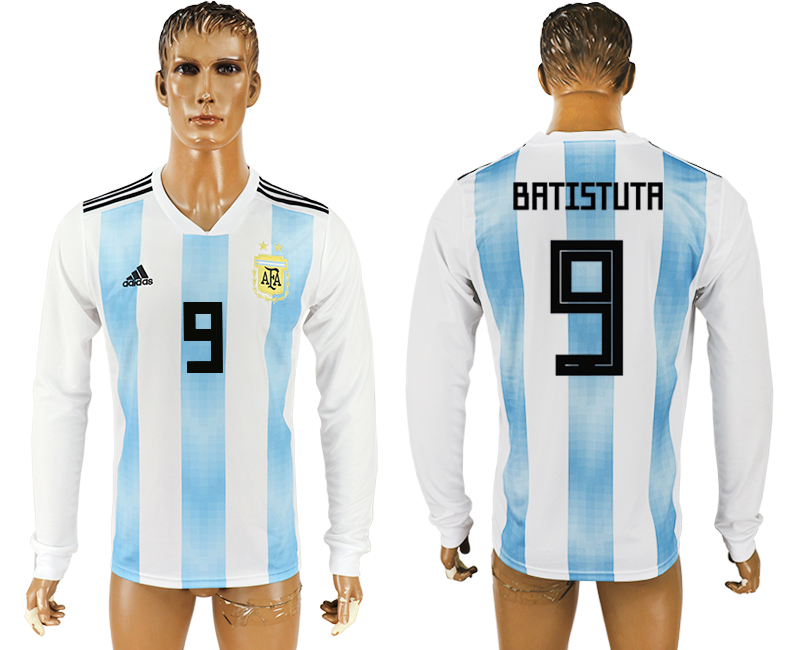 Argentina 9 BATISTUTA Home 2018 FIFA World Cup Long Sleeve Thailand Soccer Jersey