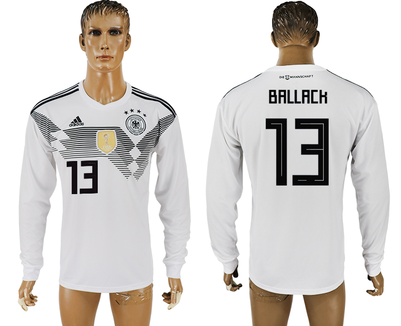 Germany 13 BALLACK Home 2018 FIFA World Cup Long Sleeve Thailand Soccer Jersey