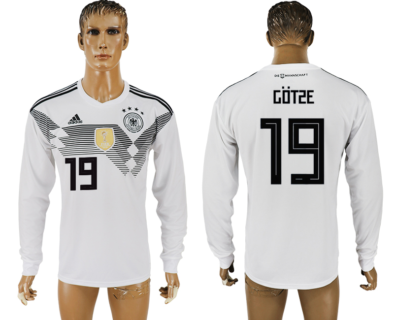 Germany 19 GOTZE Home 2018 FIFA World Cup Long Sleeve Thailand Soccer Jersey