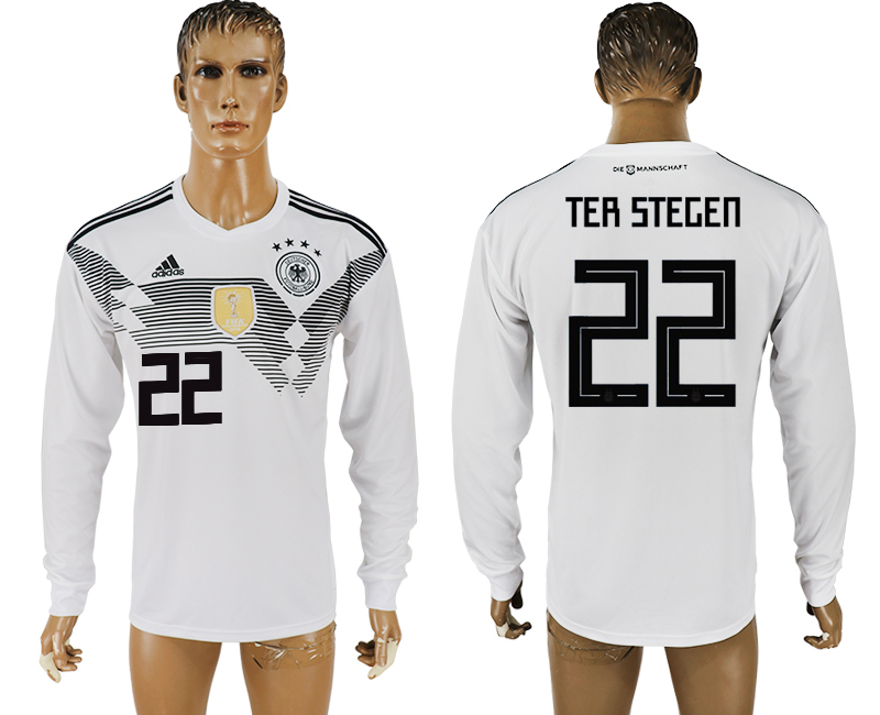 Germany 22 TER STEGEN Home 2018 FIFA World Cup Long Sleeve Thailand Soccer Jersey