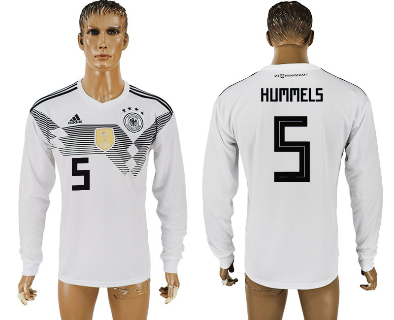 Germany 5 HUMMELS Home 2018 FIFA World Cup Long Sleeve Thailand Soccer Jersey