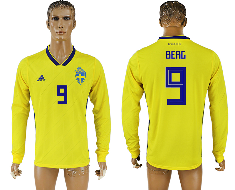 Sweden 9 BERC Home 2018 FIFA World Cup Long Sleeve Thailand Soccer Jersey