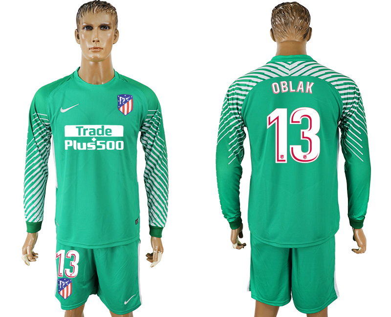 2017-18 Atletico Madrid 13 OBLAK Green Long Sleeve Goalkeeper Soccer Jersey