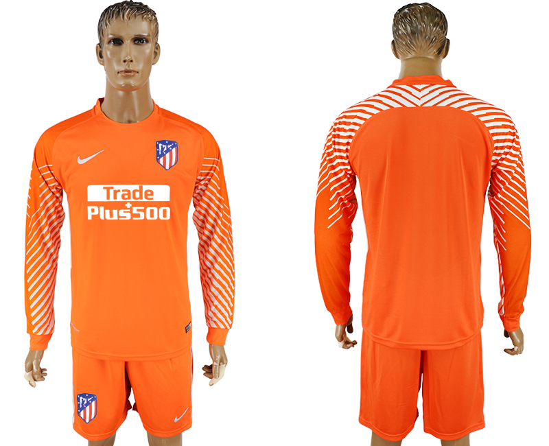 2017-18 Atletico Madrid Orange Long Sleeve Goalkeeper Soccer Jersey