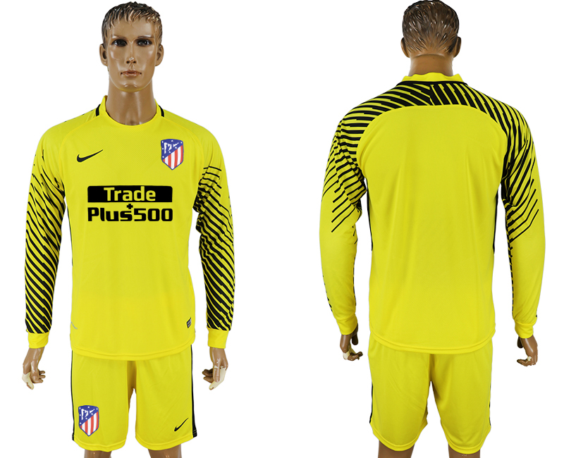 2017-18 Atletico Madrid Yellow Long Sleeve Goalkeeper Soccer Jersey