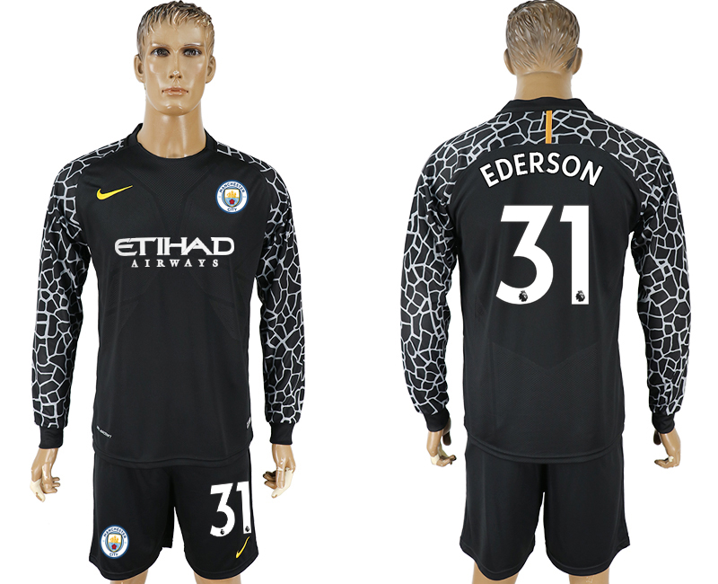2017-18 Manchester City 31 EDERSON Black Long Sleeve Goalkeeper Soccer Jersey