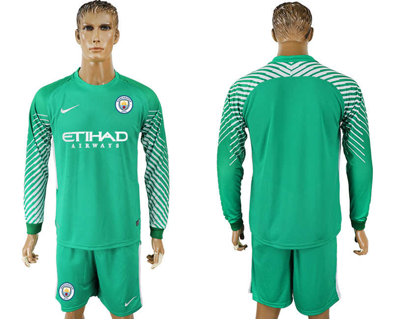 2017-18 Manchester City Green Long Sleeve Goalkeeper Soccer Jersey