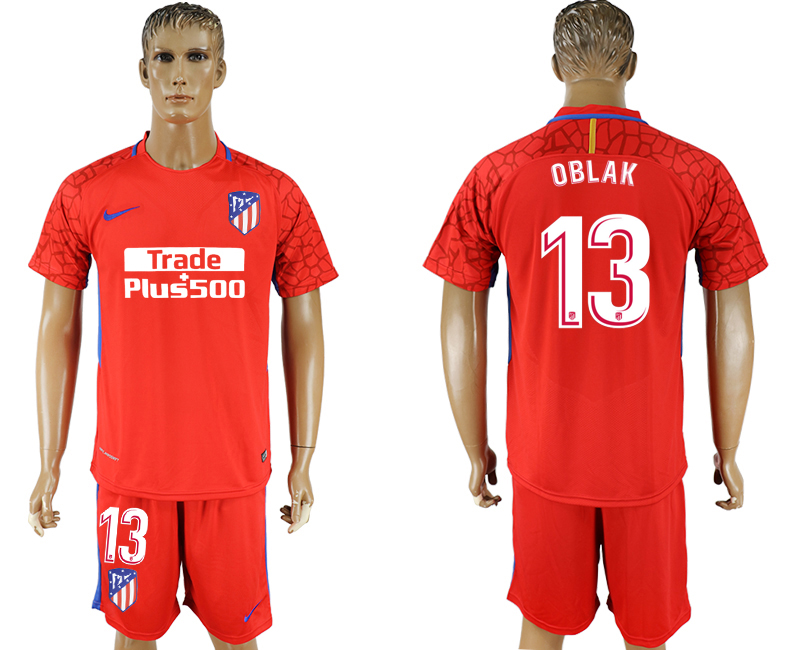 2017-18 Atletico Madrid 13 OBLAK Red Goalkeeper Soccer Jersey