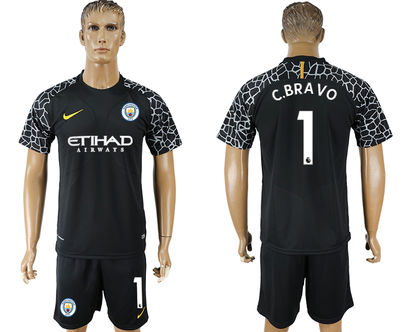 2017-18 Manchester City 1 C.BRAVO Black Goalkeeper Soccer Jersey 2017-18 Manchester City 1 C.BRAVO Black Goalkeeper Soccer Jersey