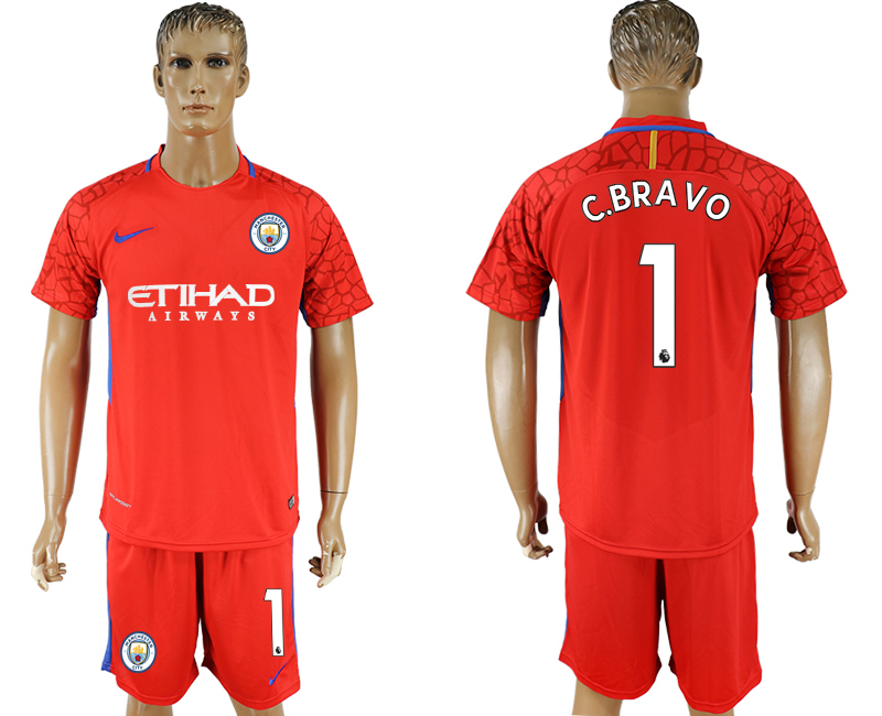 2017-18 Manchester City 1 C.BRAVO Red Goalkeeper Soccer Jersey