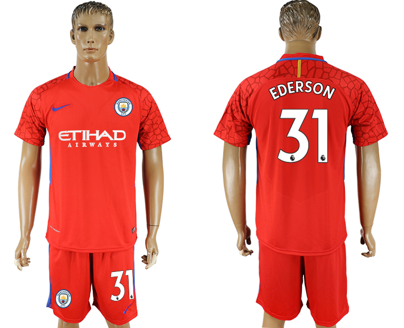 2017-18 Manchester City 31 EDERSON Red Goalkeeper Soccer Jersey