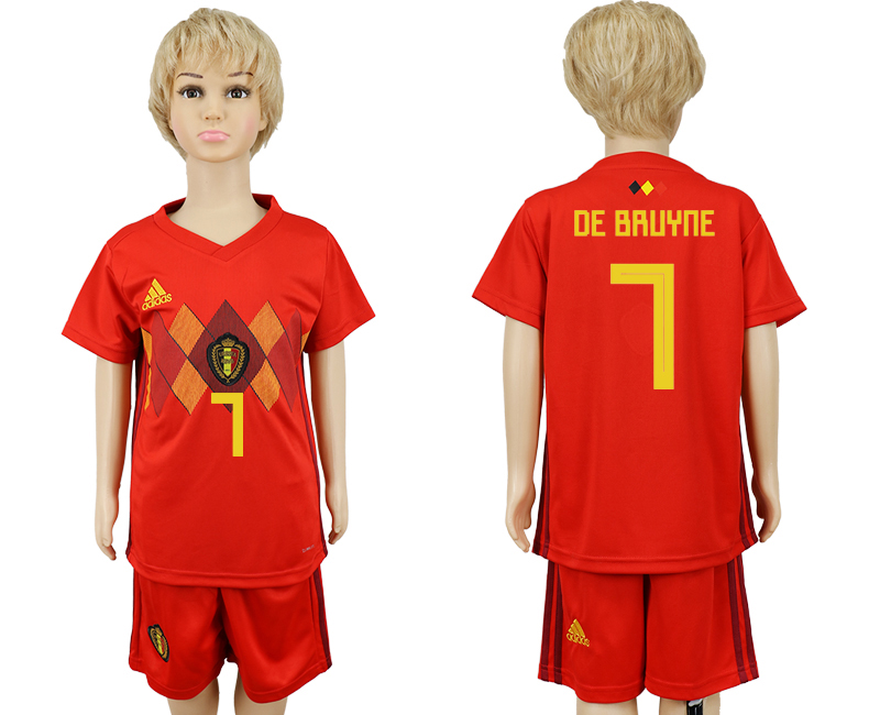 Belgium 7 DE BRUYNE Home Youth 2018 FIFA World Cup Soccer Jersey