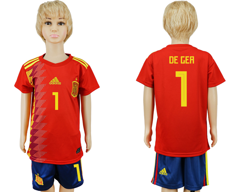Spain 1 DE GEA Youth Home 2018 FIFA World Cup Soccer Jersey