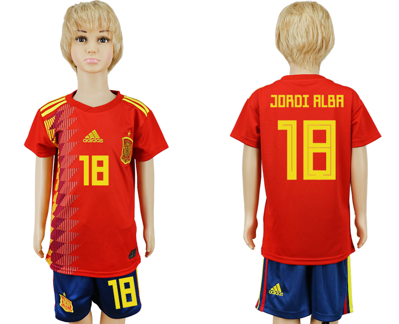 Spain 18 JORDI ALBA Youth Home 2018 FIFA World Cup Soccer Jersey