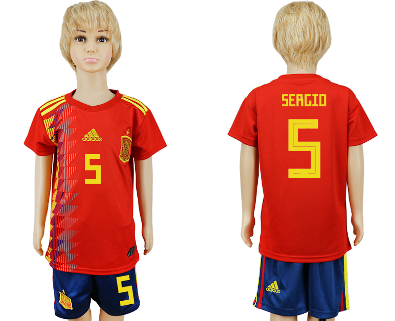 Spain 5 SERGIO Youth Home 2018 FIFA World Cup Soccer Jersey