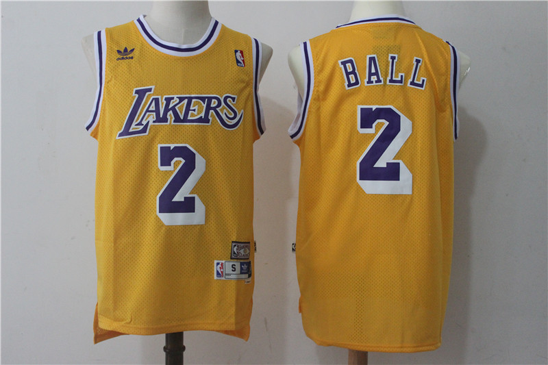 Lakers 2 Lonzo Ball Yellow Hardwood Classics Jersey - Click Image to Close