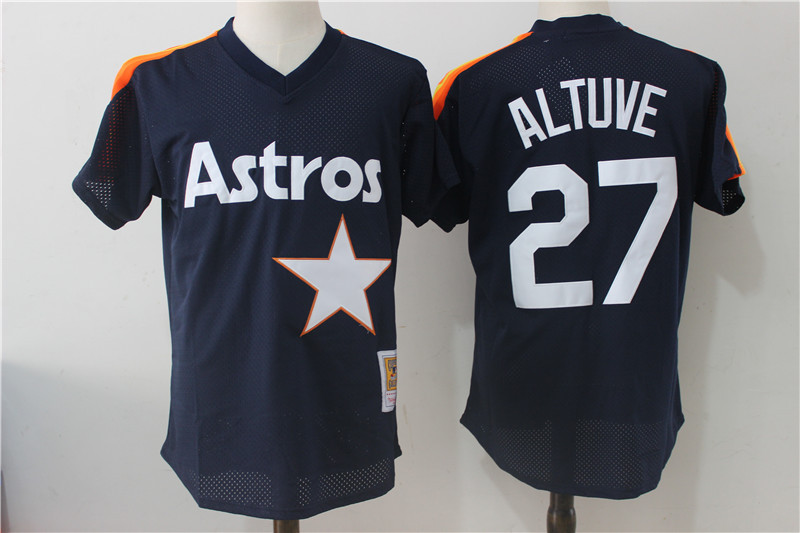 Astros 27 Jose Altuve Navy Cooperstown Collection Mesh Batting Practice Jersey - Click Image to Close