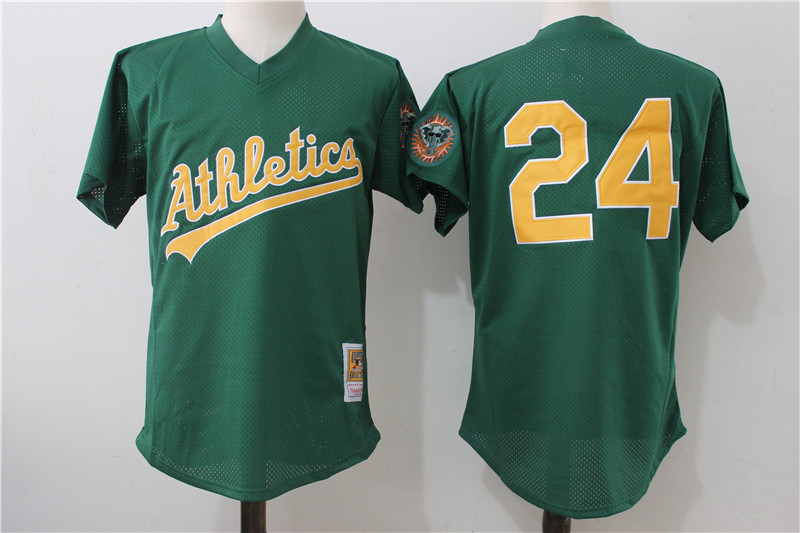 Athletics 24 Rickey Henderson Green 1998 Cooperstown Collection Batting Practice Jersey - Click Image to Close