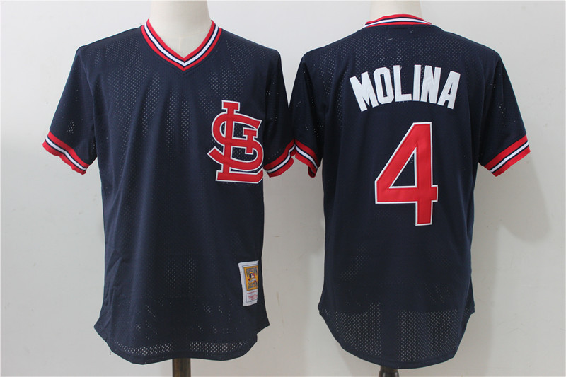 Cardinals 4 Yadier Molina Navy Cooperstown Collection Jersey