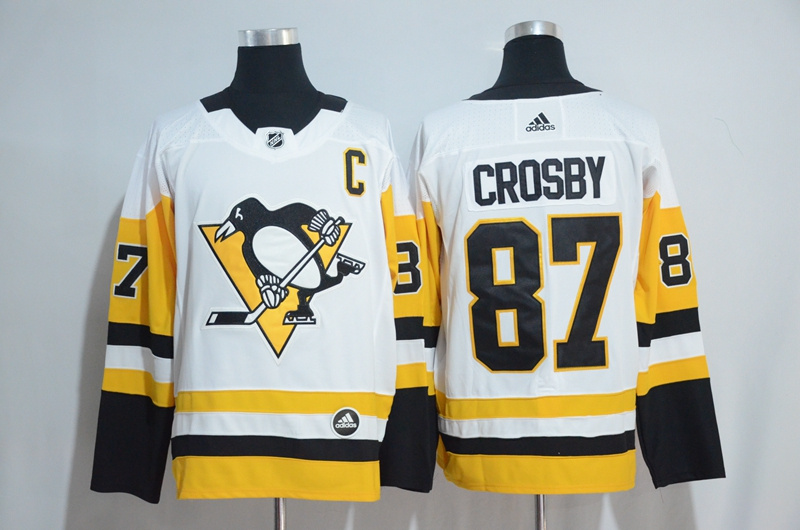 Penguins 87 Sidney Crosby White Adidas Jersey