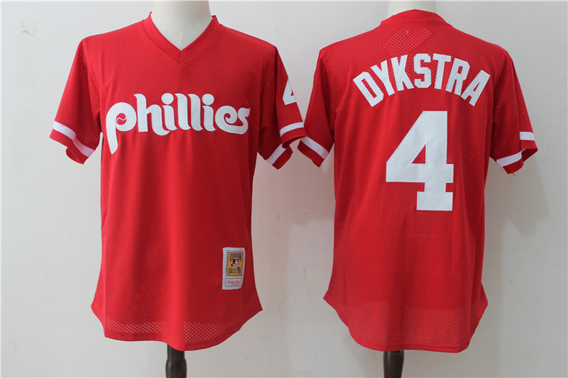 Phillies 4 Lenny Dykstra Red Cooperstown Collection Mesh Batting Practice Jersey - Click Image to Close