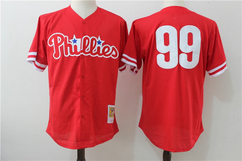 Phillies 99 Mitch Williams Red Cooperstown Collection Jersey - Click Image to Close