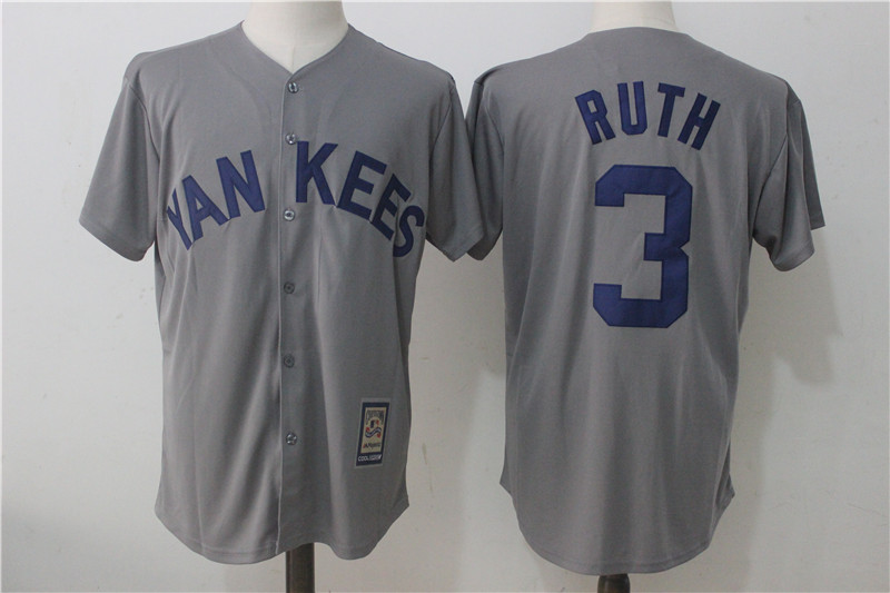 Yankees 3 Babe Ruth Gray Cooperstown Collection Mesh Batting Practice Jersey