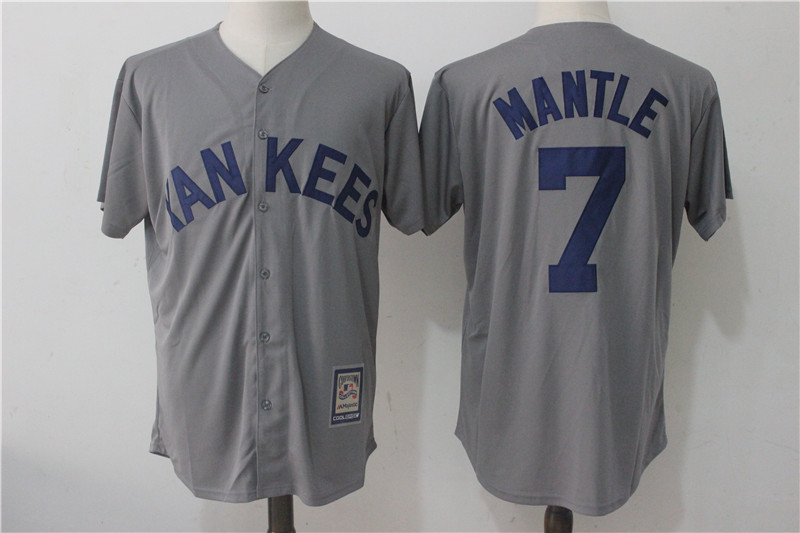 Yankees 7 Mickey Mantle Gray Cooperstown Collection Mesh Batting Practice Jersey - Click Image to Close