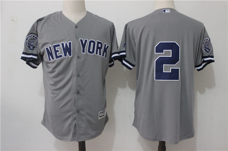 Yankees 2 Derek Jeter Gray With Retirement Patch Cool Base Jersey