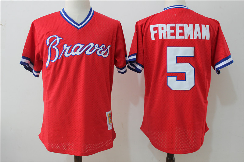 Braves 5 Freddie Freeman Red Cooperstown Collection Jersey