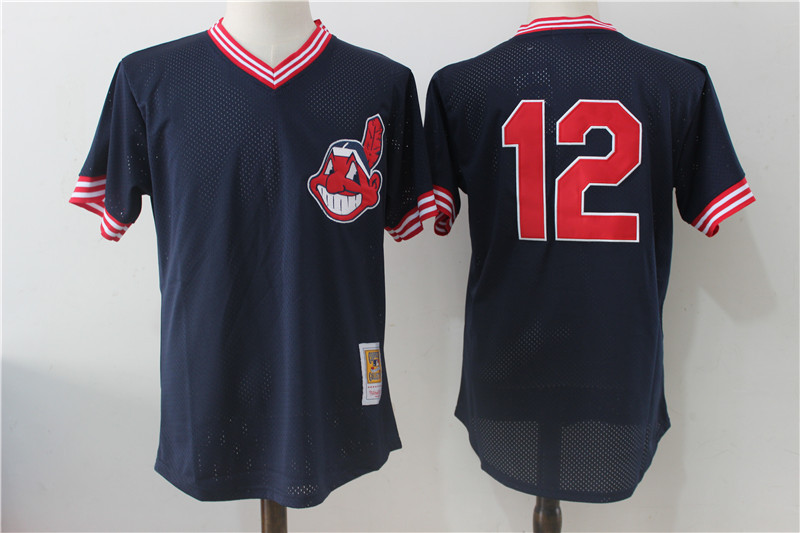Indians 12 Francisco Lindor Navy Cooperstown Collection Mesh Batting Practice Jersey - Click Image to Close