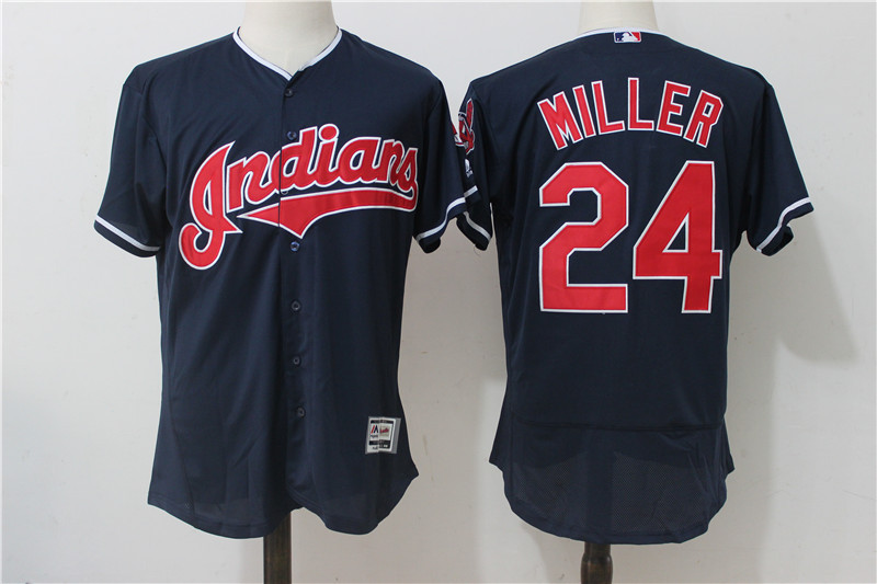 Indians 24 Andrew Miller Navy Flexbase Jersey - Click Image to Close