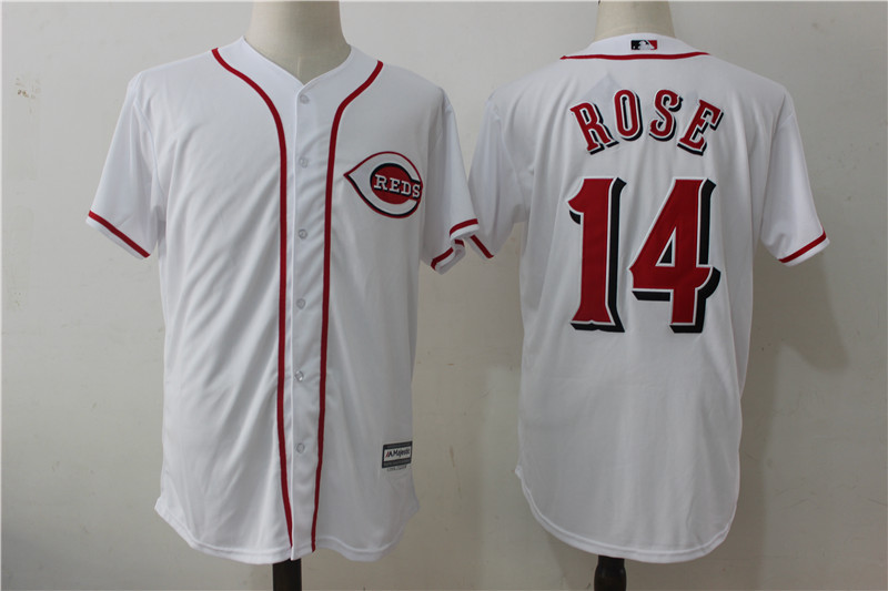 Reds 14 Pete Rose White Cool Base Jersey - Click Image to Close
