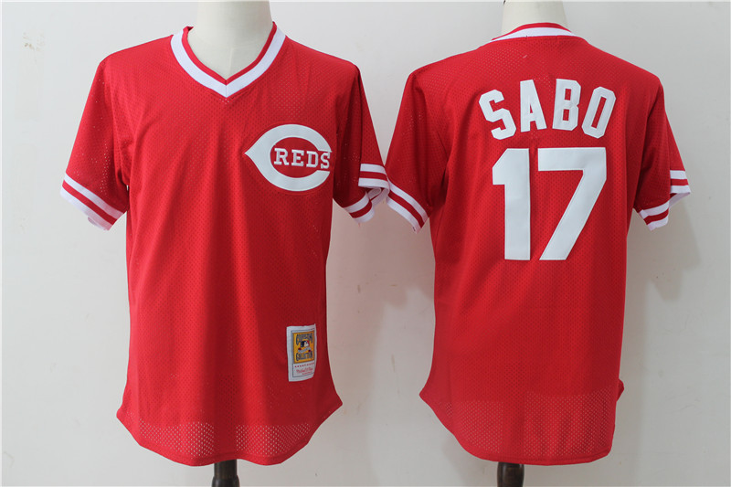 Reds 17 Chris Sabo Red Cooperstown Collection Mesh Batting Practice Jersey