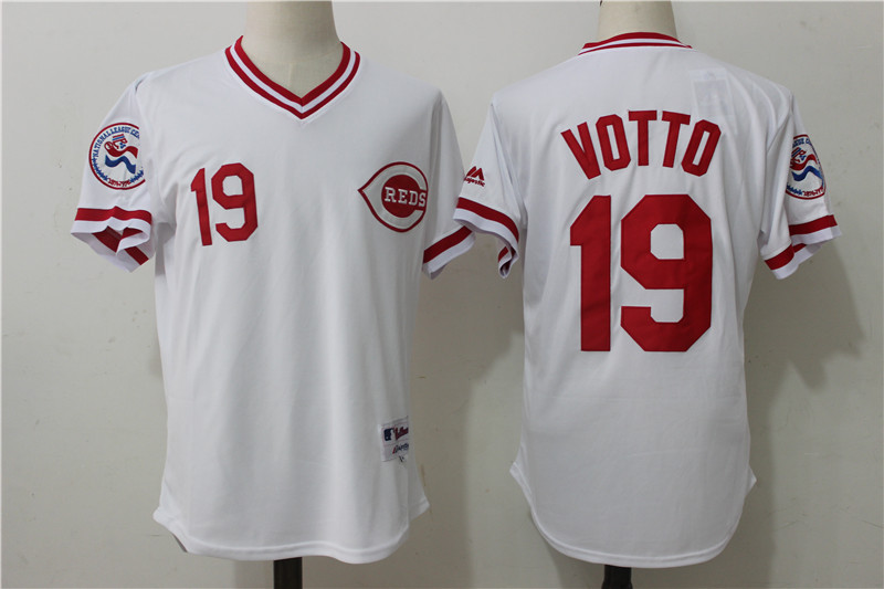 Reds 19 Joey Votto White Cooperstown Collection Jersey
