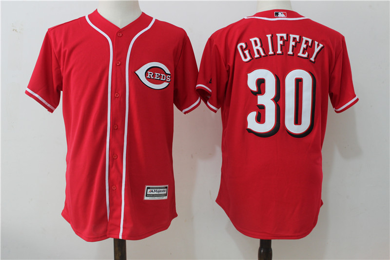 Reds 30 Ken Griffey Jr Red Cool Base Jersey - Click Image to Close