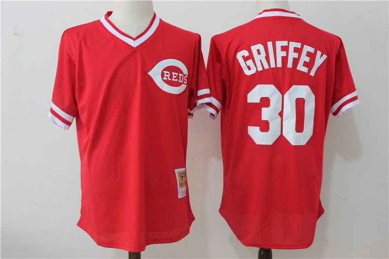 Reds 30 Ken Griffey Jr Red Cooperstown Collection Mesh Batting Practice Jersey